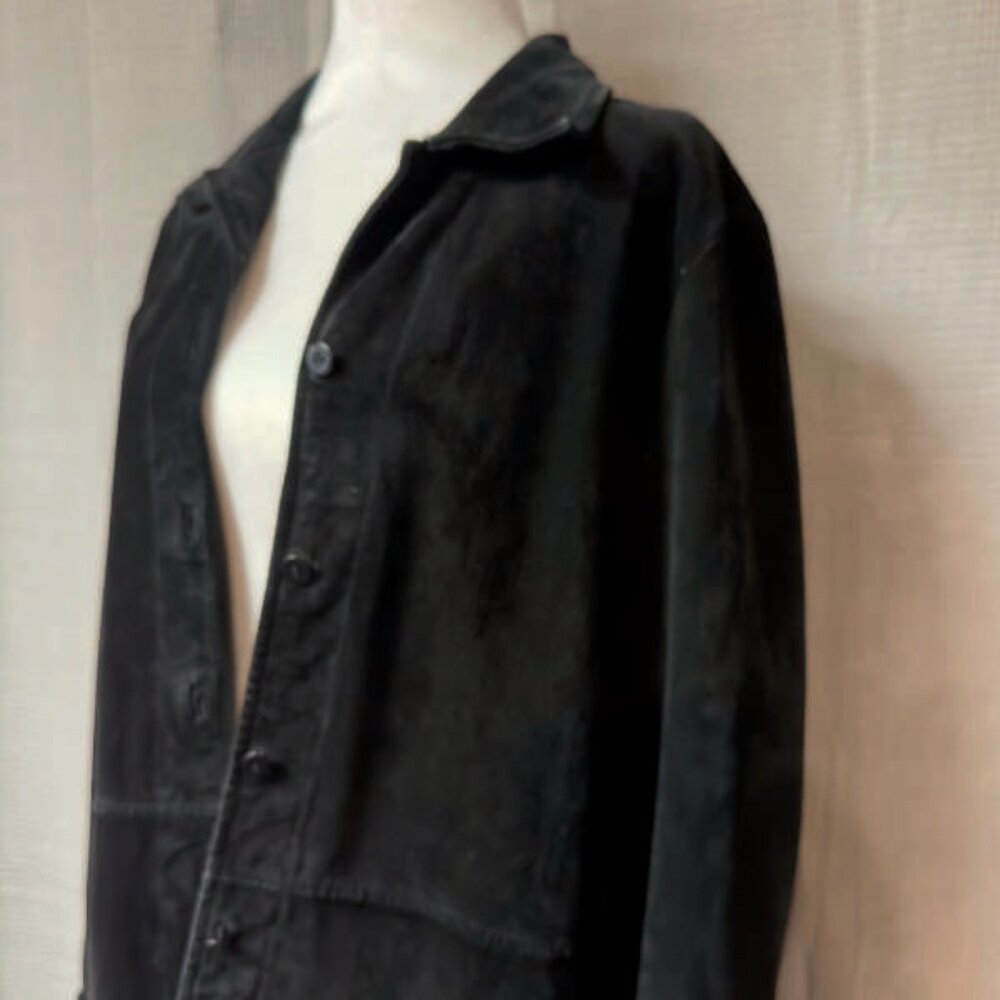 Black Suede Shacket jacket or shirt– Size L 29” Length, Lined TravelSmith